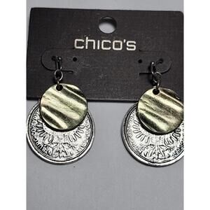 Chico's Two Tone Roman Coin Fishhook Dangle Earrings Costume Fashion Jewelry